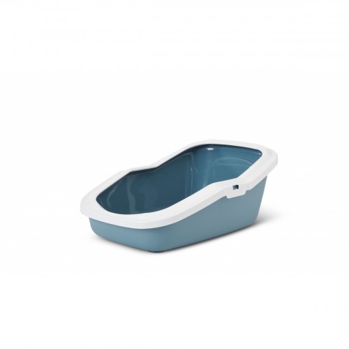 Caixa de areia para gatos Savic, de plástico azul.