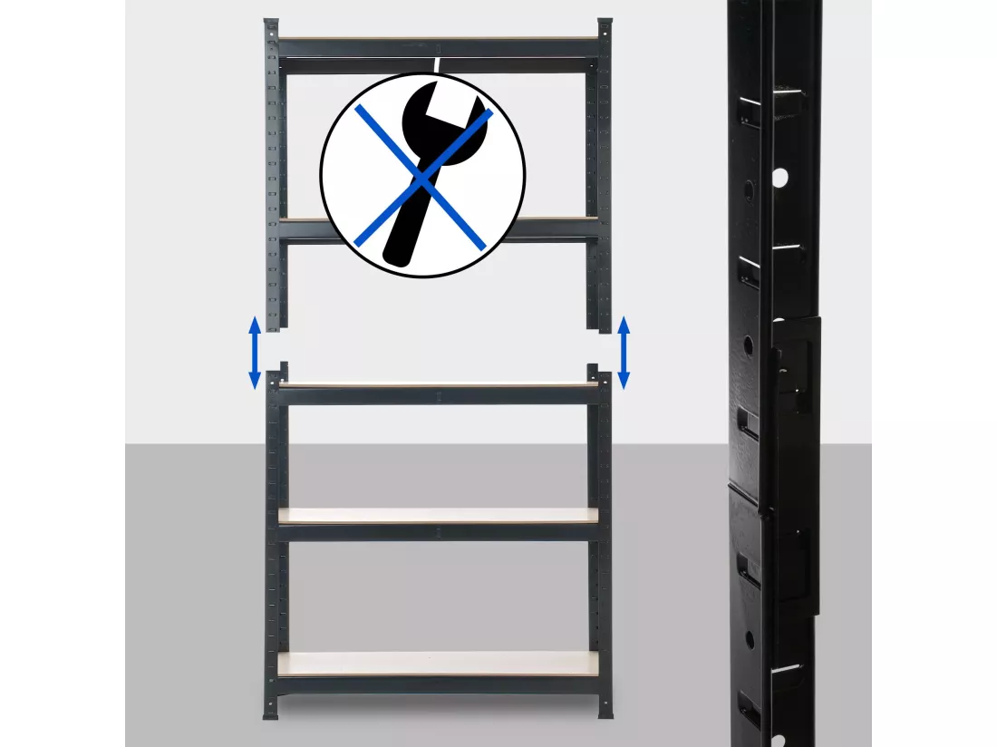 Étagère enfichable - Métal - 90x40x180 cm - Noir -