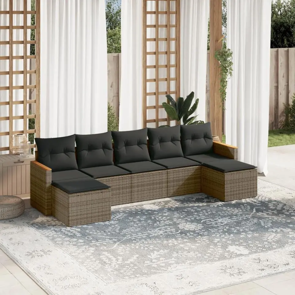 vidaXL Loungeset met 5 kussens en hout armsteun - Grijs - 7 stuks