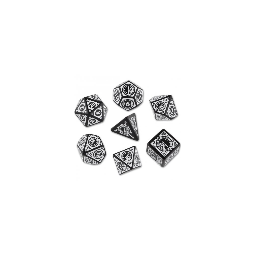 Set de 7 Dés JDR - Steampunk Clockwork - Noir/Blanc