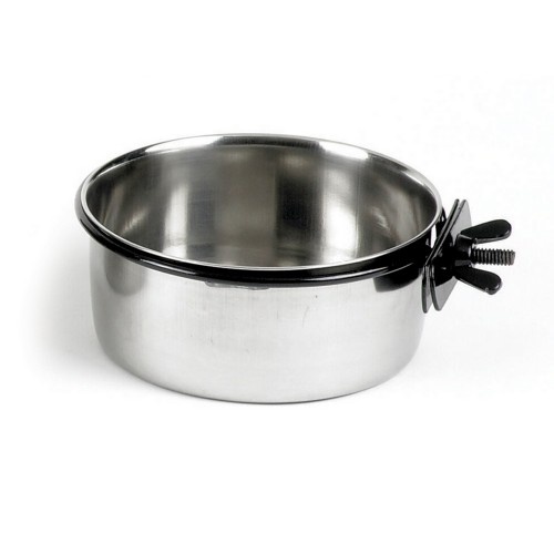 Comedouro para aves em aço inoxidável, cor metálica