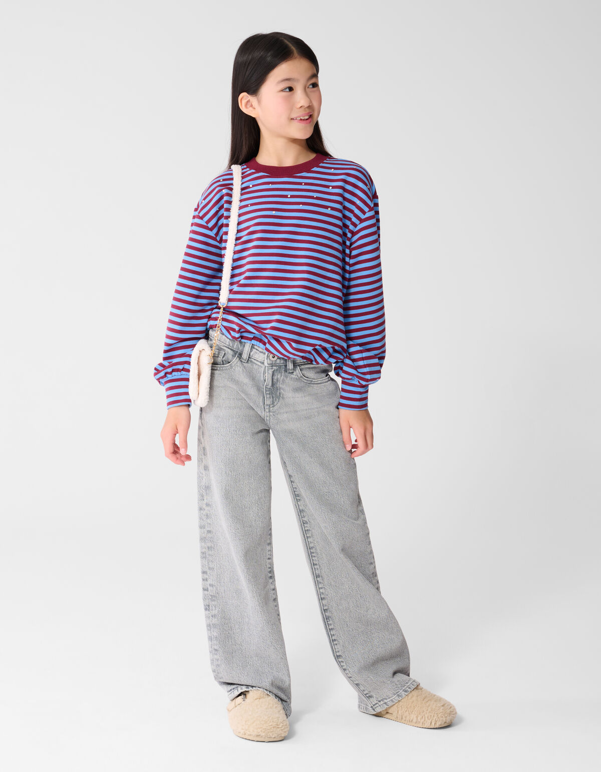 Stiped Balloon Fit Sweater Donkerrood/Blauw