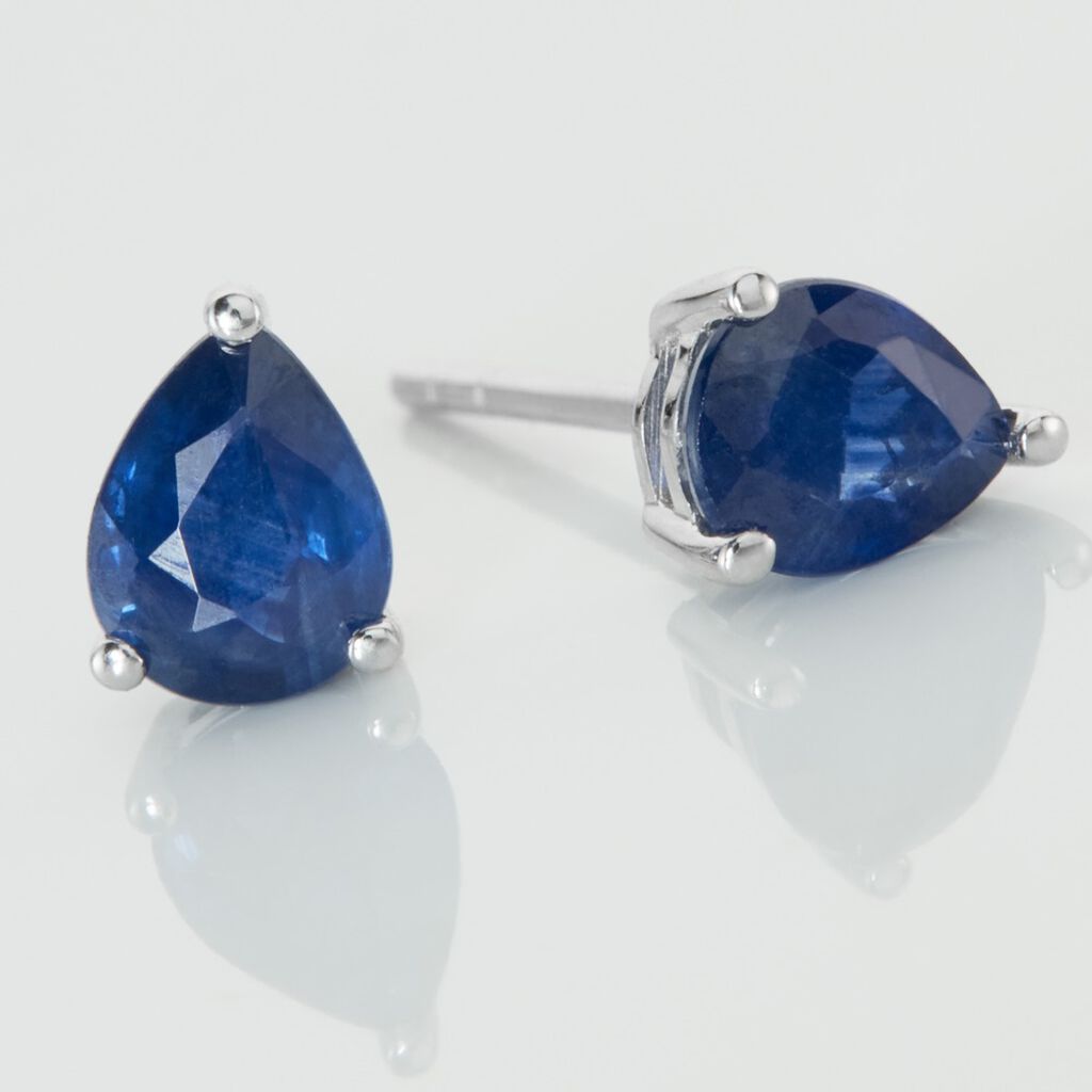 Boucles D'oreilles Puces Or Blanc Isador Saphir