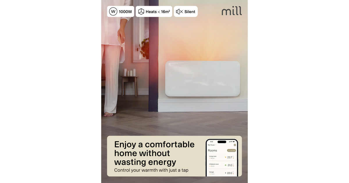 MillSteel WiFi paneelverwarming PA1000WIFI4, 1000 Watt convector  (Wit, wifi 2,4 GHz (wifi 6), Bluetooth 5.2, Zigbee 3.0 + App)
