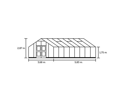 JULIANA kas voor tuinders, 21,4 m², 3 mm veiligheidsglas, 368 x 583 cm, antraciet/zwart