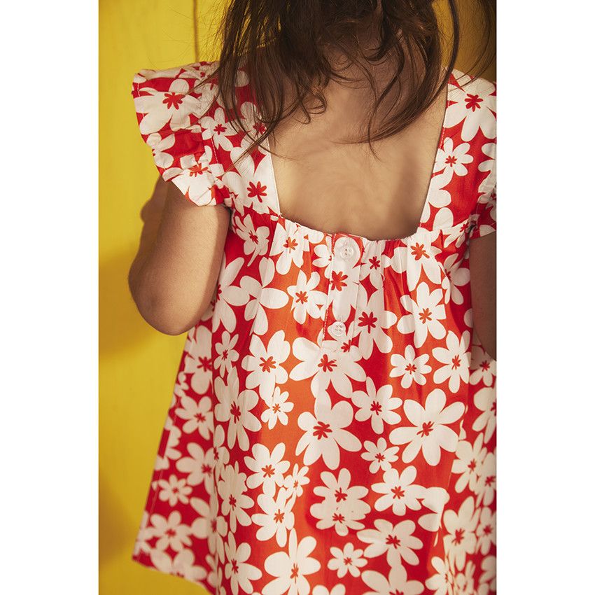 Robe manches courtes volantées imprimé fleurs pour bébé fille - Rouge