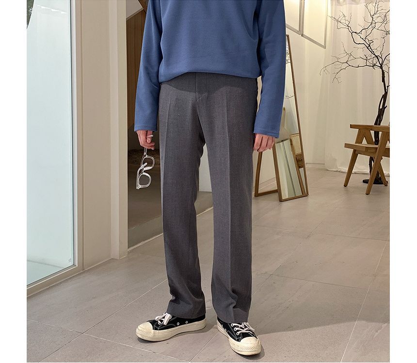 Omozando - Mid Rise Plain Straight Leg Dress Pants