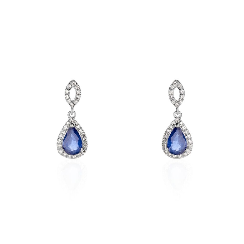 Boucles D'oreilles Puces Sissi Or Blanc Saphir Et Diamant