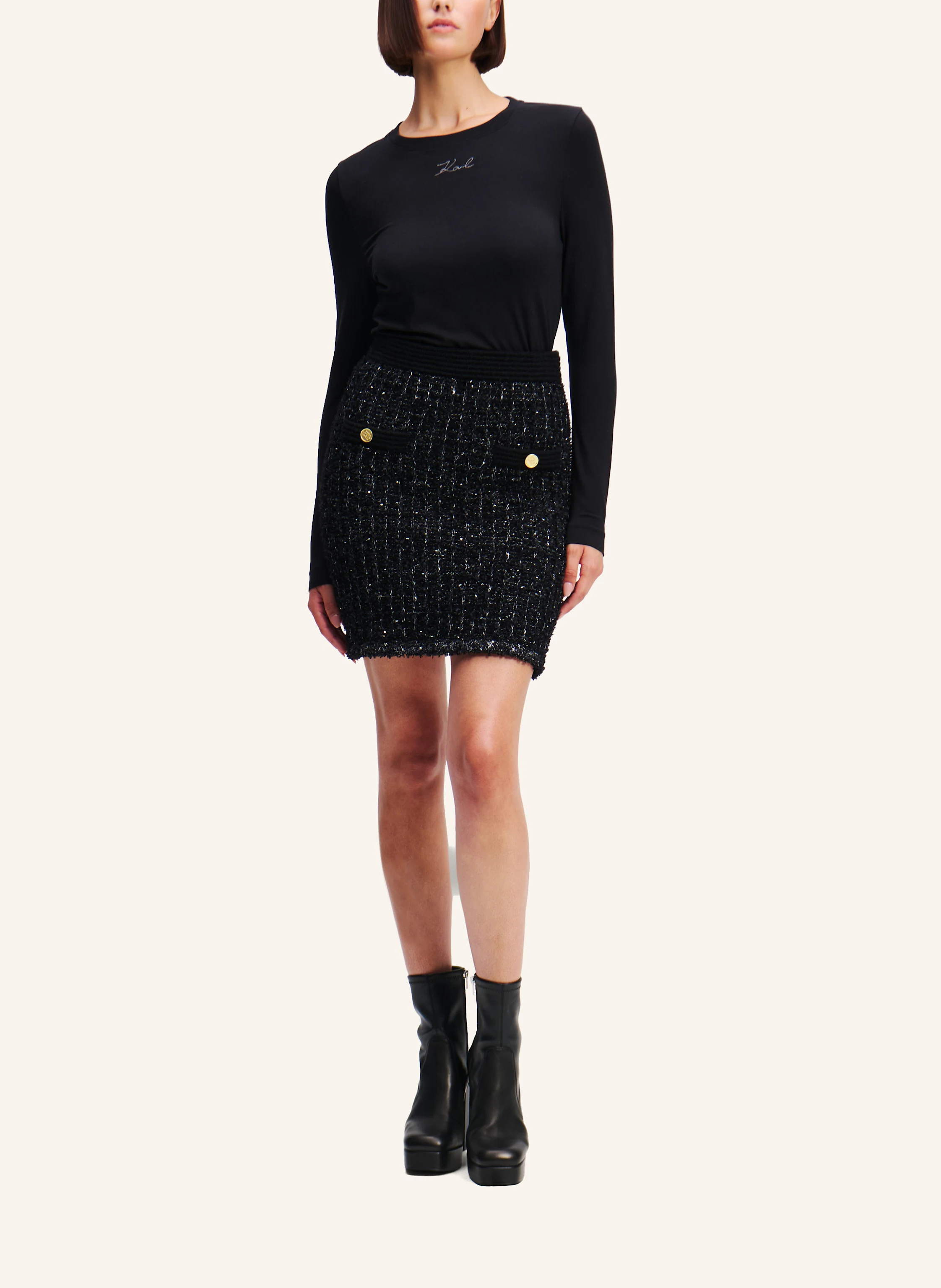 KARL LAGERFELD KARL ESSENTIAL STRICKROCK AUS BOUCLÉ