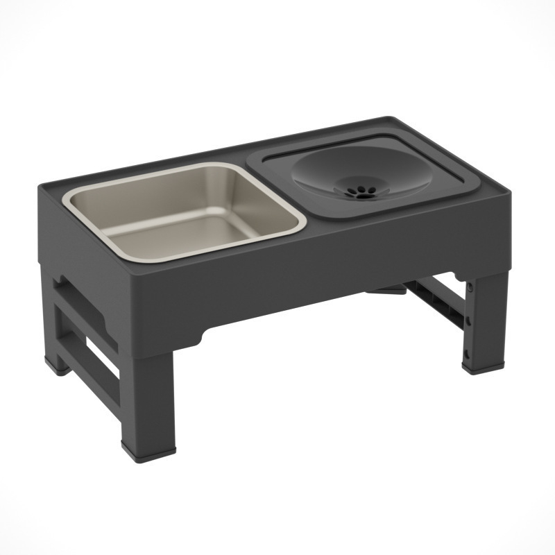 Höhenverstellbare Haustier Futterstation Hunde Fress Napf   Wasser Schale - Schwarz / Silber
