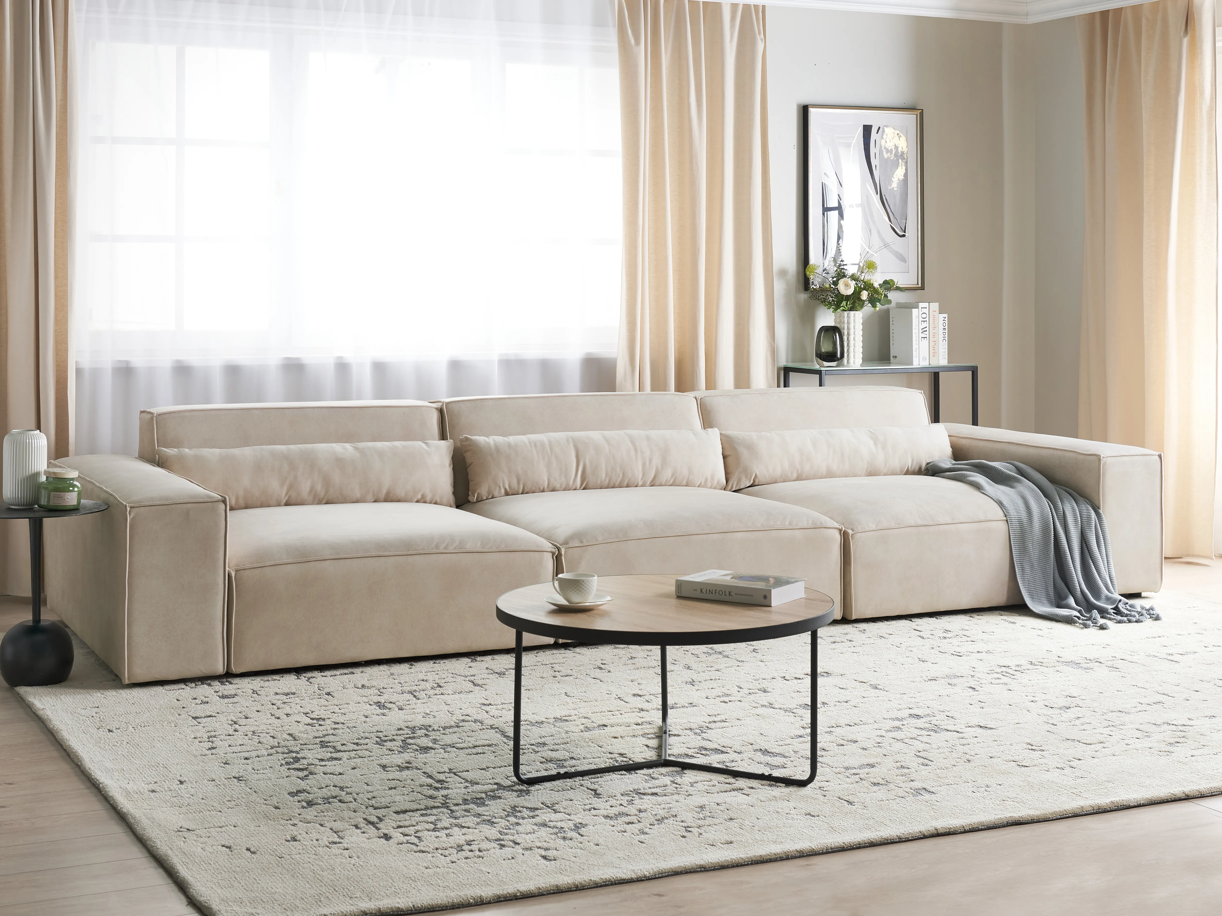 Modulaire bank 3-zits HELLNAR Fluweel Lichtbeige