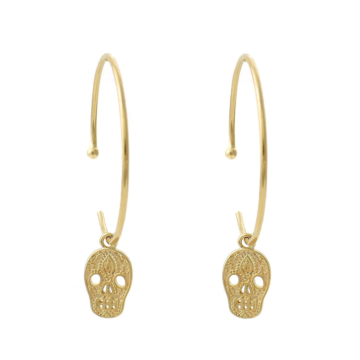 Boucles d'oreilles créole tête de mort cavalera pendante Plaqué or 750 3 microns