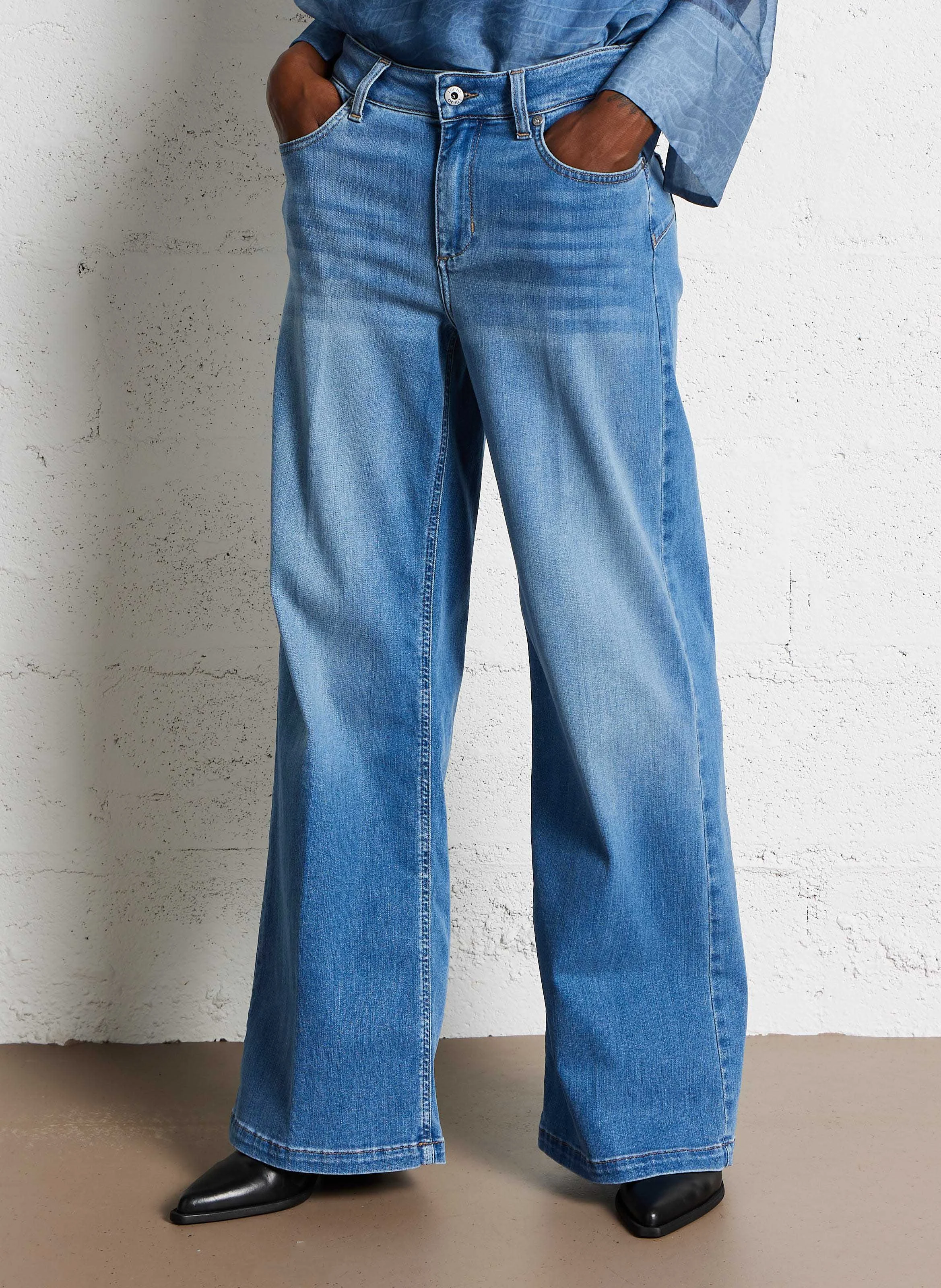 Jean flare taille haute en coton mélangé | Bleu