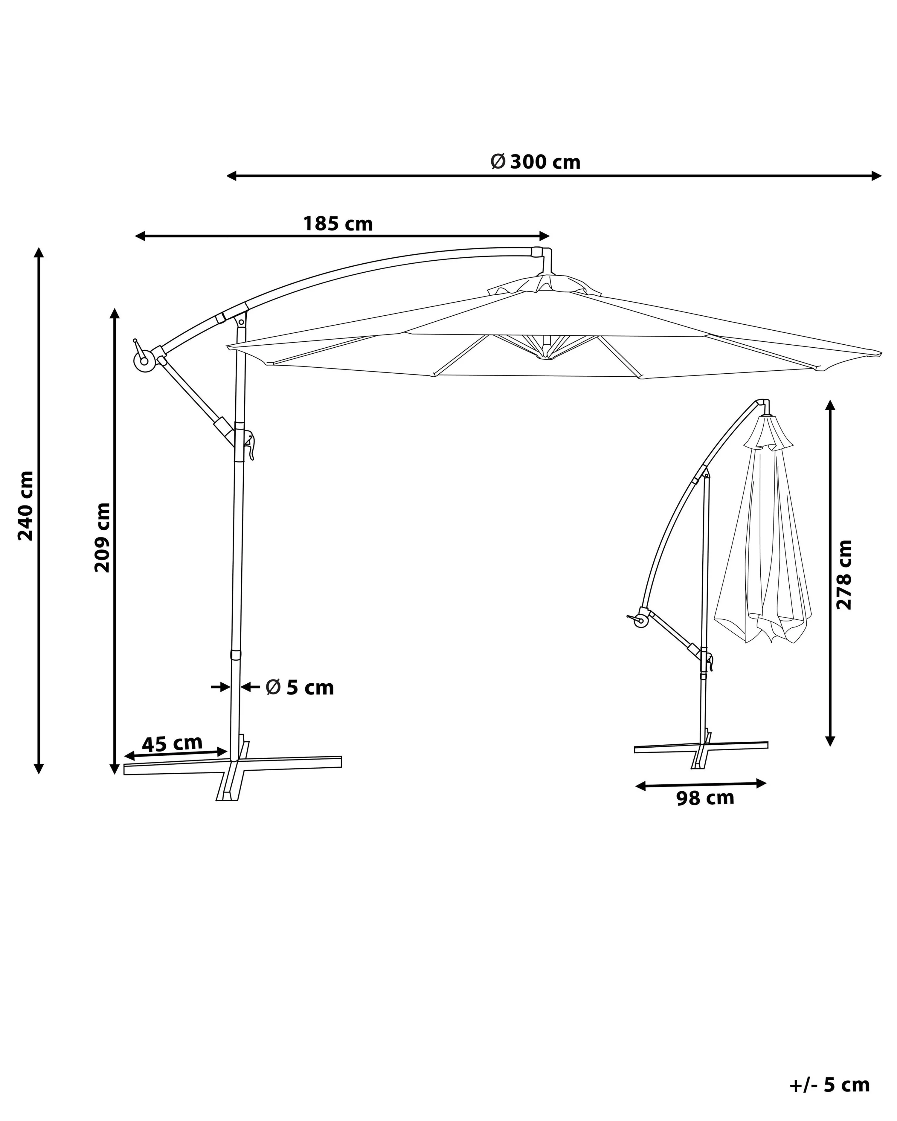 Zweefparasol 300 cm RAVENNA Bordeauxrood