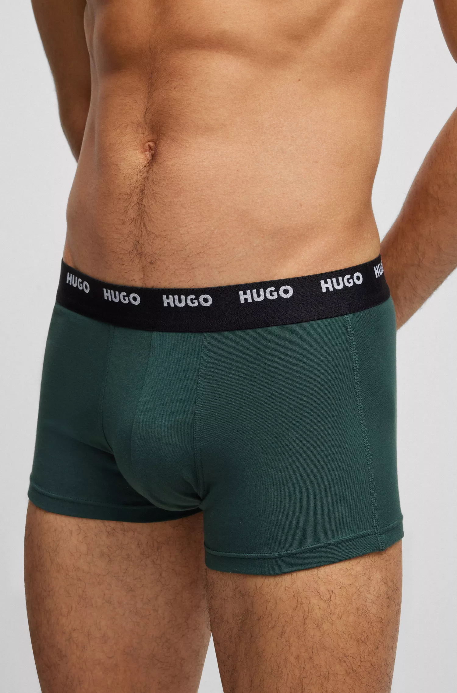 HUGO Vermelho - Pacote com cinco cuecas boxer de algodão elástico com cós com o logotipo.