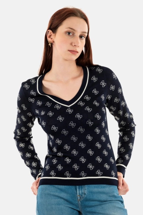 Pull léger guess jeans rosie 4g vn f7v1 cave blue multi