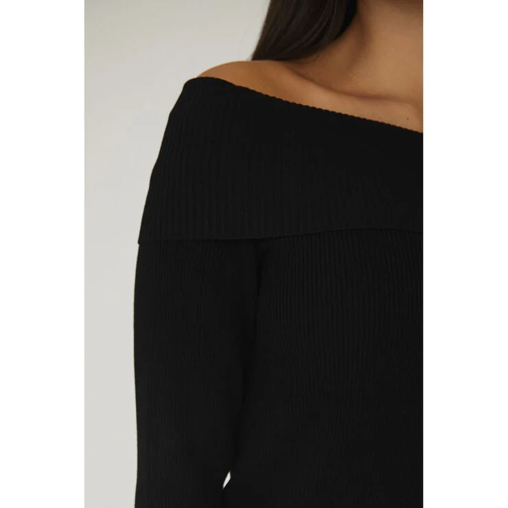 A-VIEW Rib offshoulder blouse Black