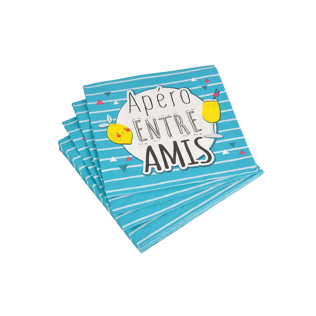 Lot de 20 serviettes papier Apéro entre amis 33x33cm