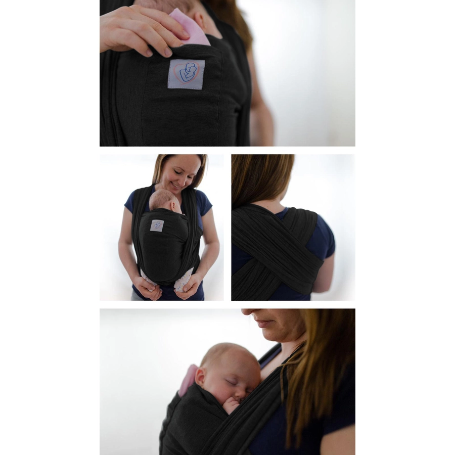M.M.C. Babytragetuch Mit Vordertasche 510 cm x 55 cm, elastisch Schwarz