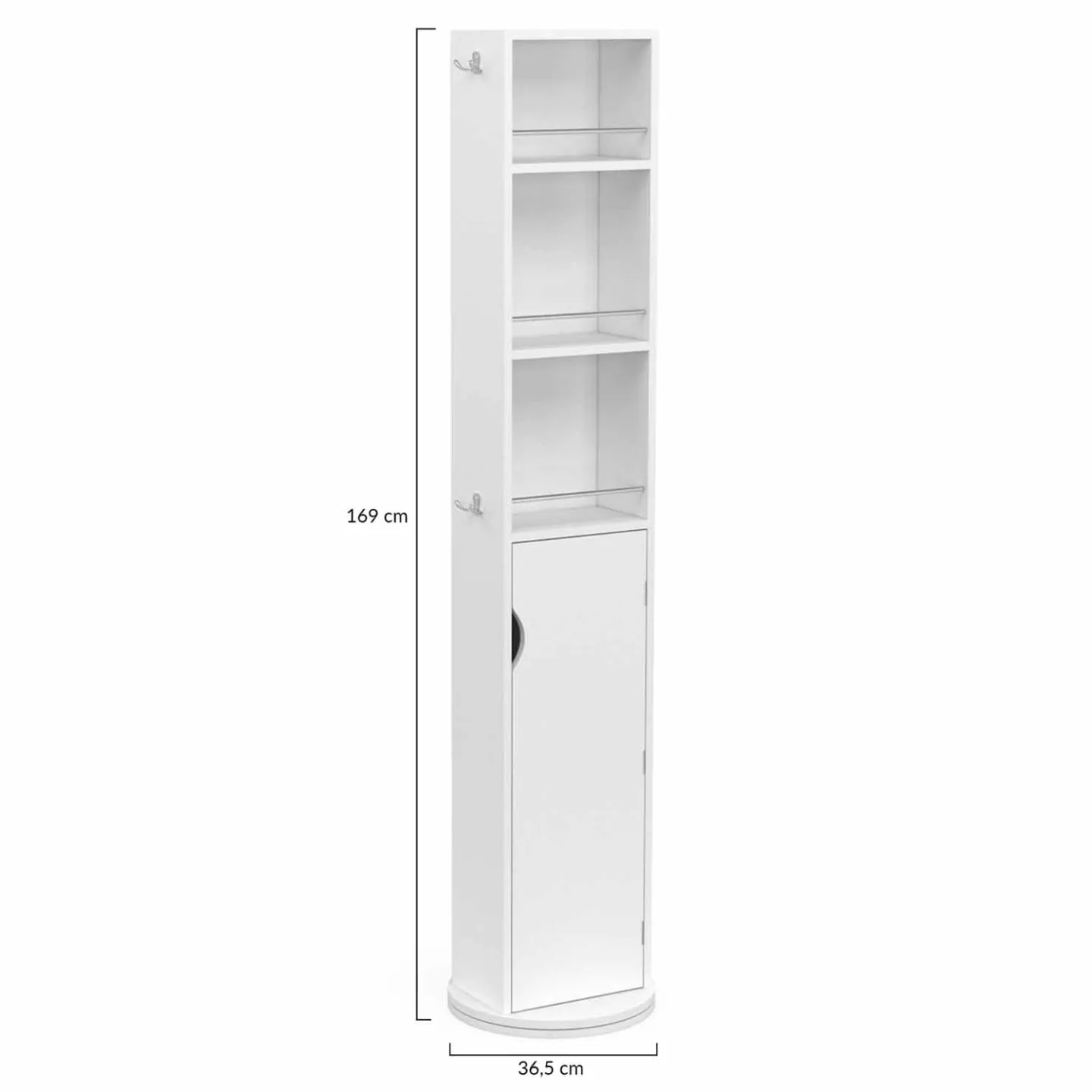 Meuble colonne pivotante de salle de bain avec miroir, placard et étagères blanc ELIA