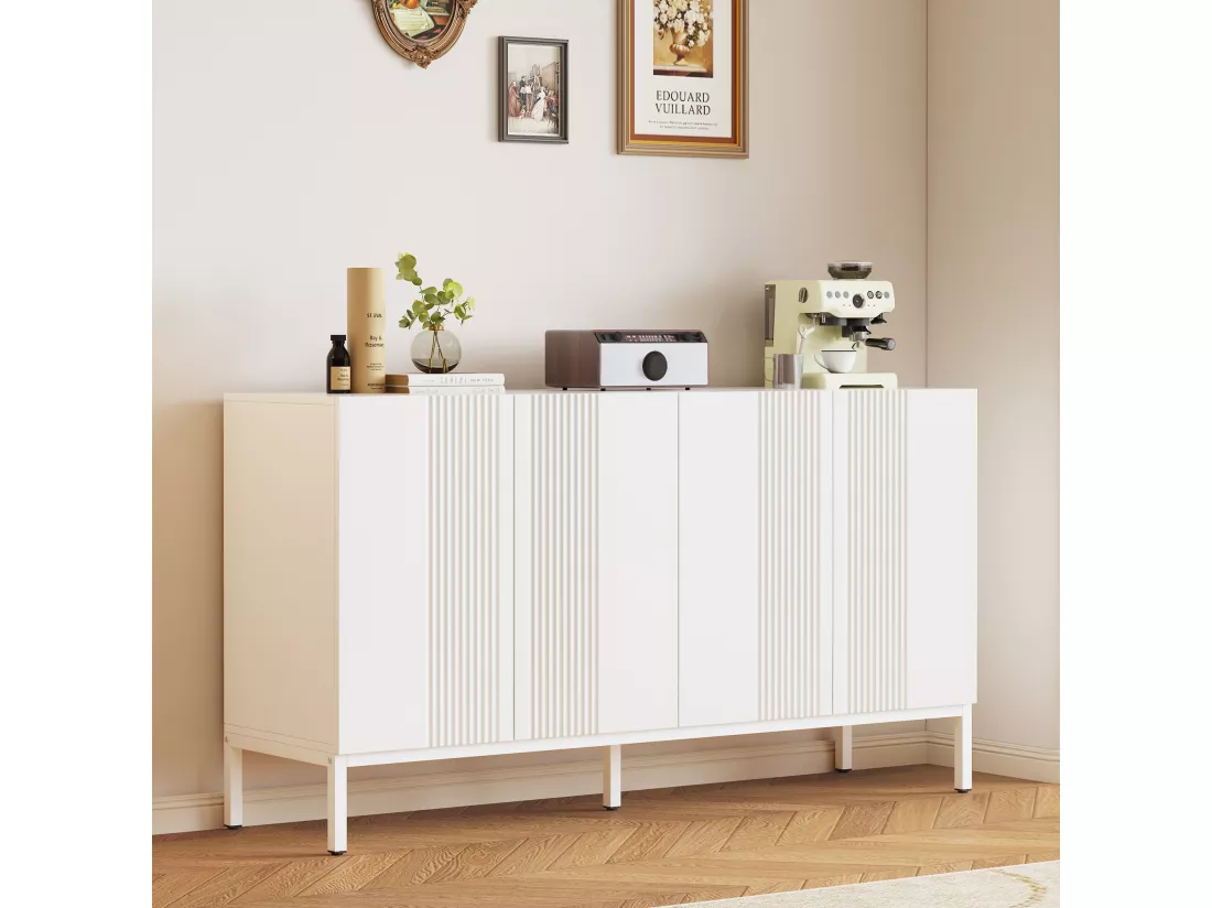 Buffet moderne avec 4 portes - 140 x 41.5 x 80 cm - MDF et panneaux de particules - pour salon ou cuisine - Blanc