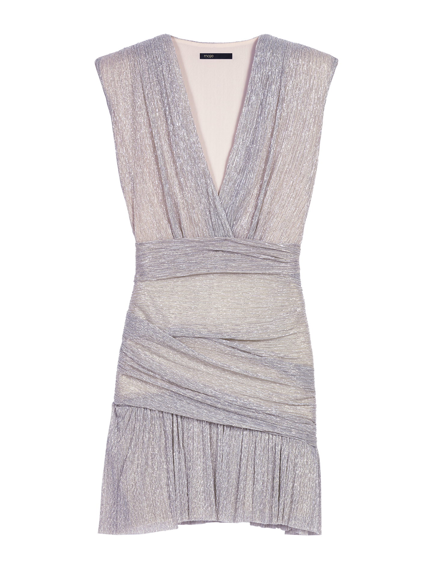 Robe courte col V métallisée | Argent