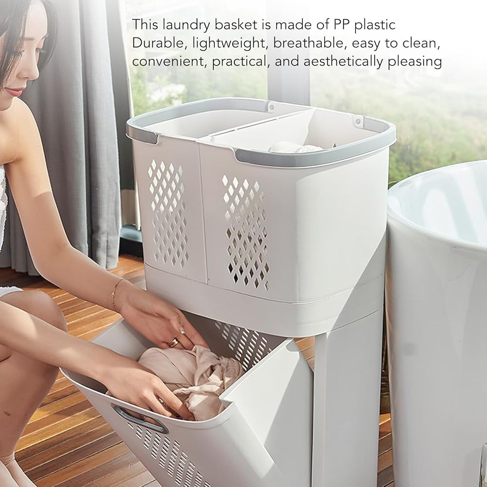 Panier à Linge, Panier à Linge en Plastique avec Roulettes et Poignée, Paniers à Linge Roulants Portables 3 Bacs de Rangement Amovibles pour Salle de Bain, Buanderie et Placard : Cuisine et Maison