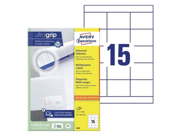 Avery Zweckform Universal Labels, White 70x50.8mm 100 sheets (3669)