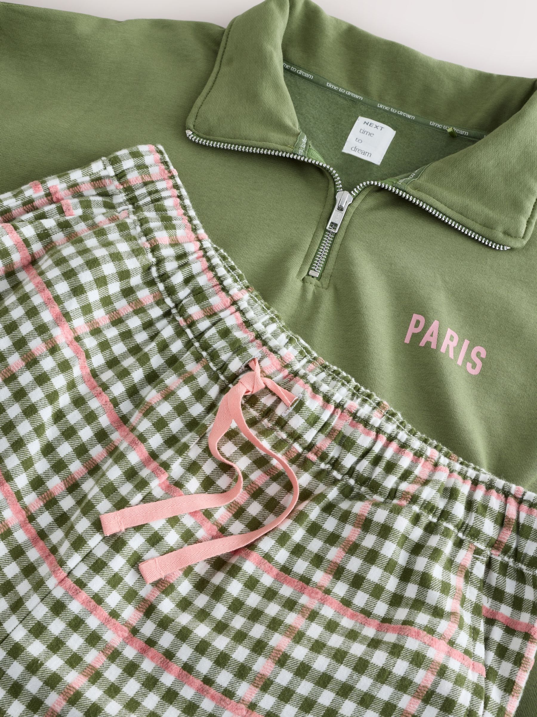 Groen geruit - Half Zip Sweatshirt and Flannel Pyjamas Set