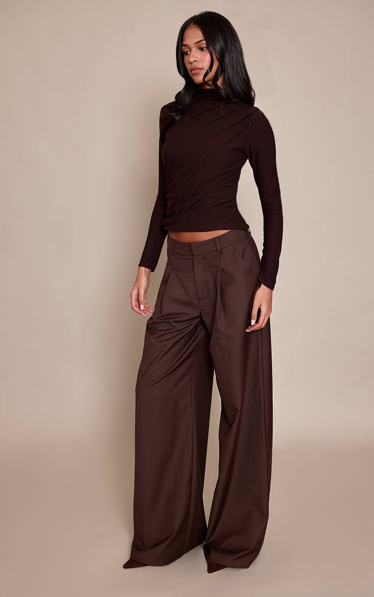 Chocolat Pantalon Large À Double Pli Tissé Pour Grande Taille