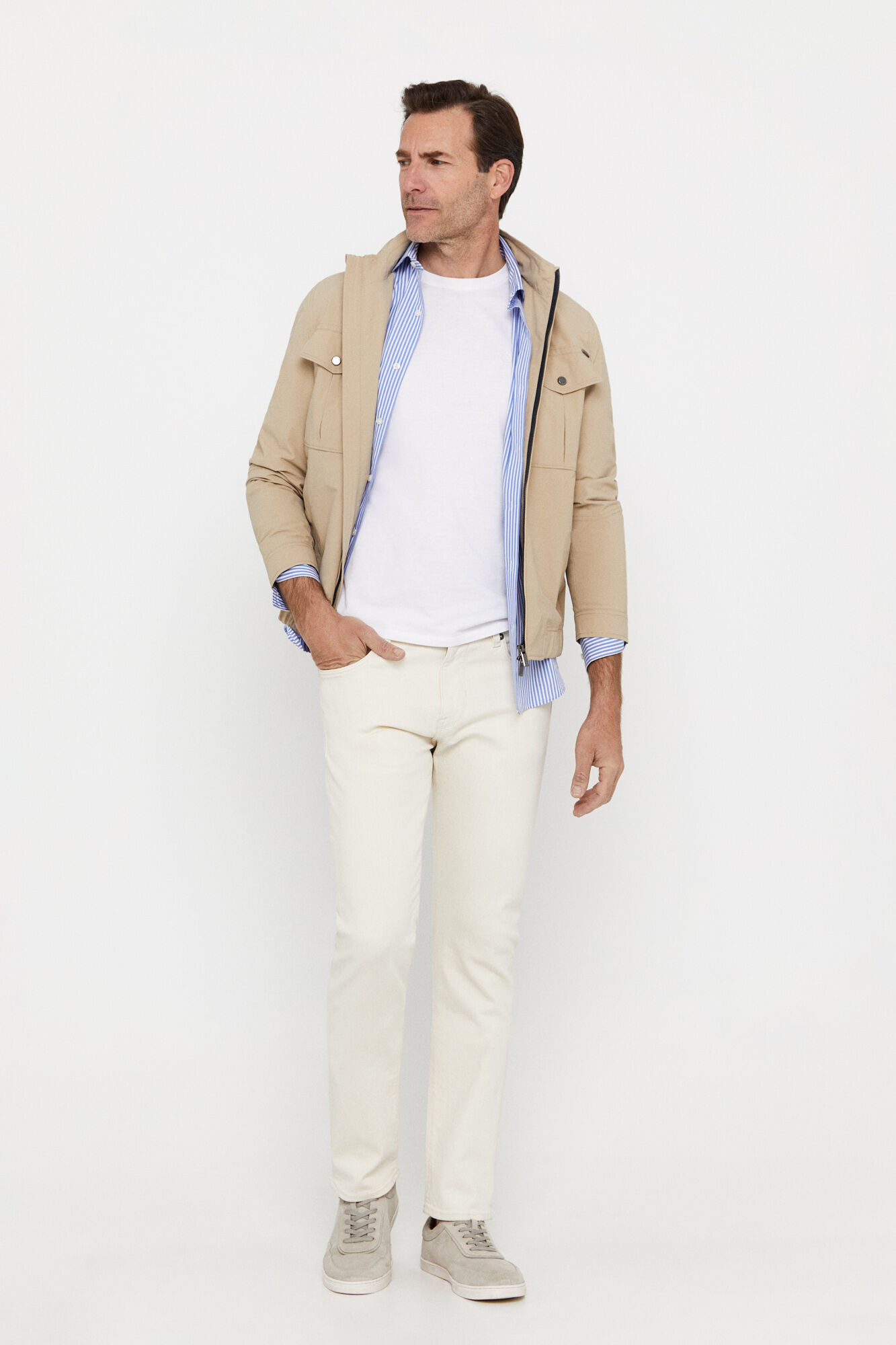 Calças Dynamic Slim Fit - Marfim
