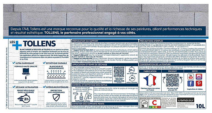 Peinture Tollens garage et sous-sol mat blanc 10L
