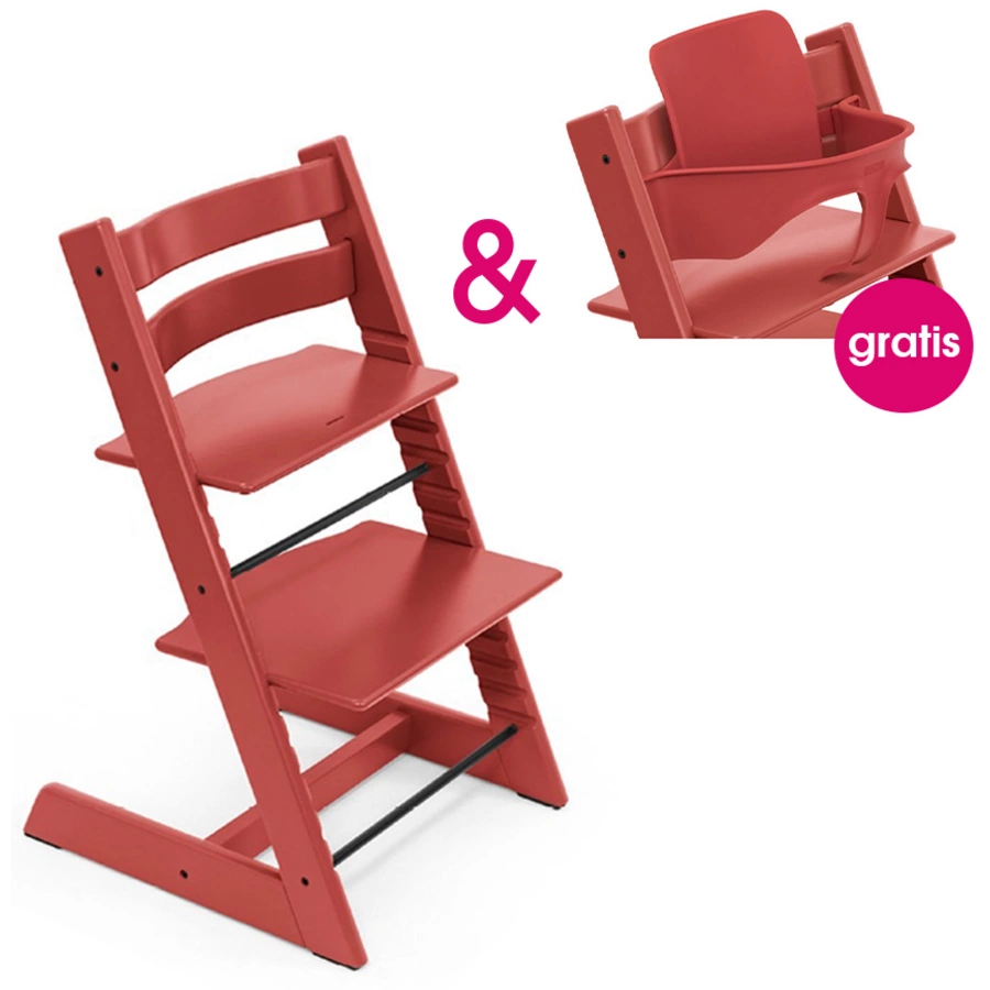STOKKE® Tripp Trapp® Hochstuhl Buche Warm Red + gratis Baby Set Warm Red