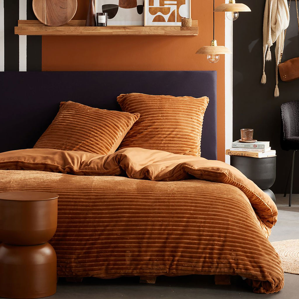Parure housse de couette cotelée MOKA caramel 240x220cm