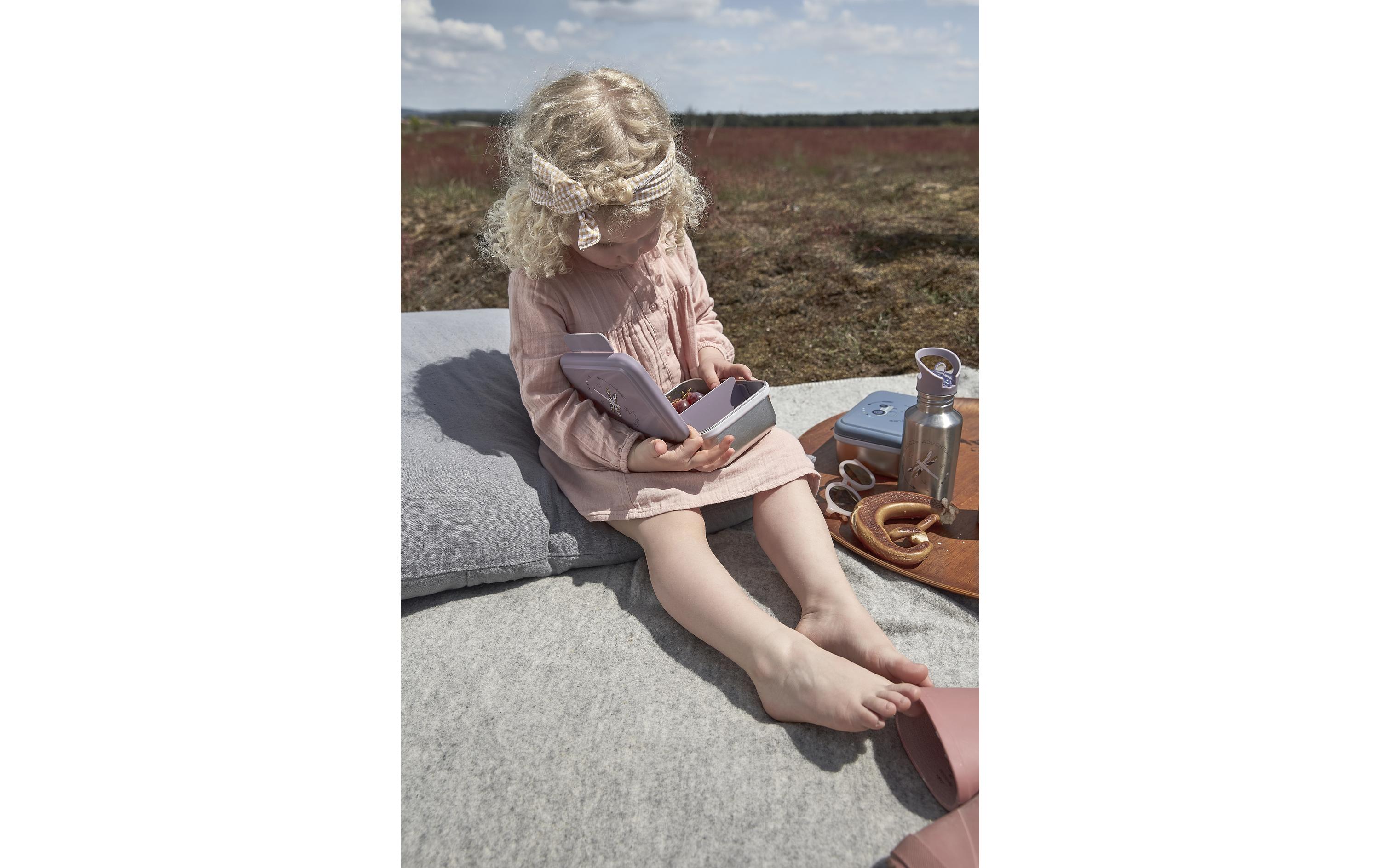 Lunchbox Edelstahl Libelle Lila/SilberBrotdose mit integriertem Silikonring im Deckel