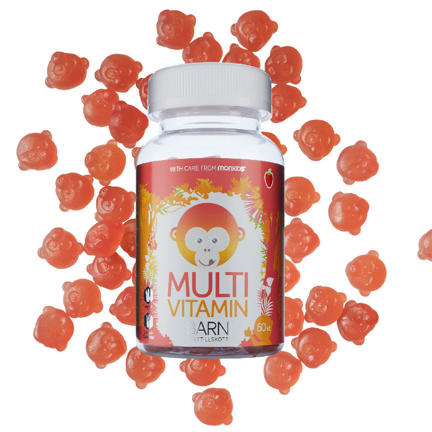 Monkids Multivitamin Barn Jordbær 60 stk