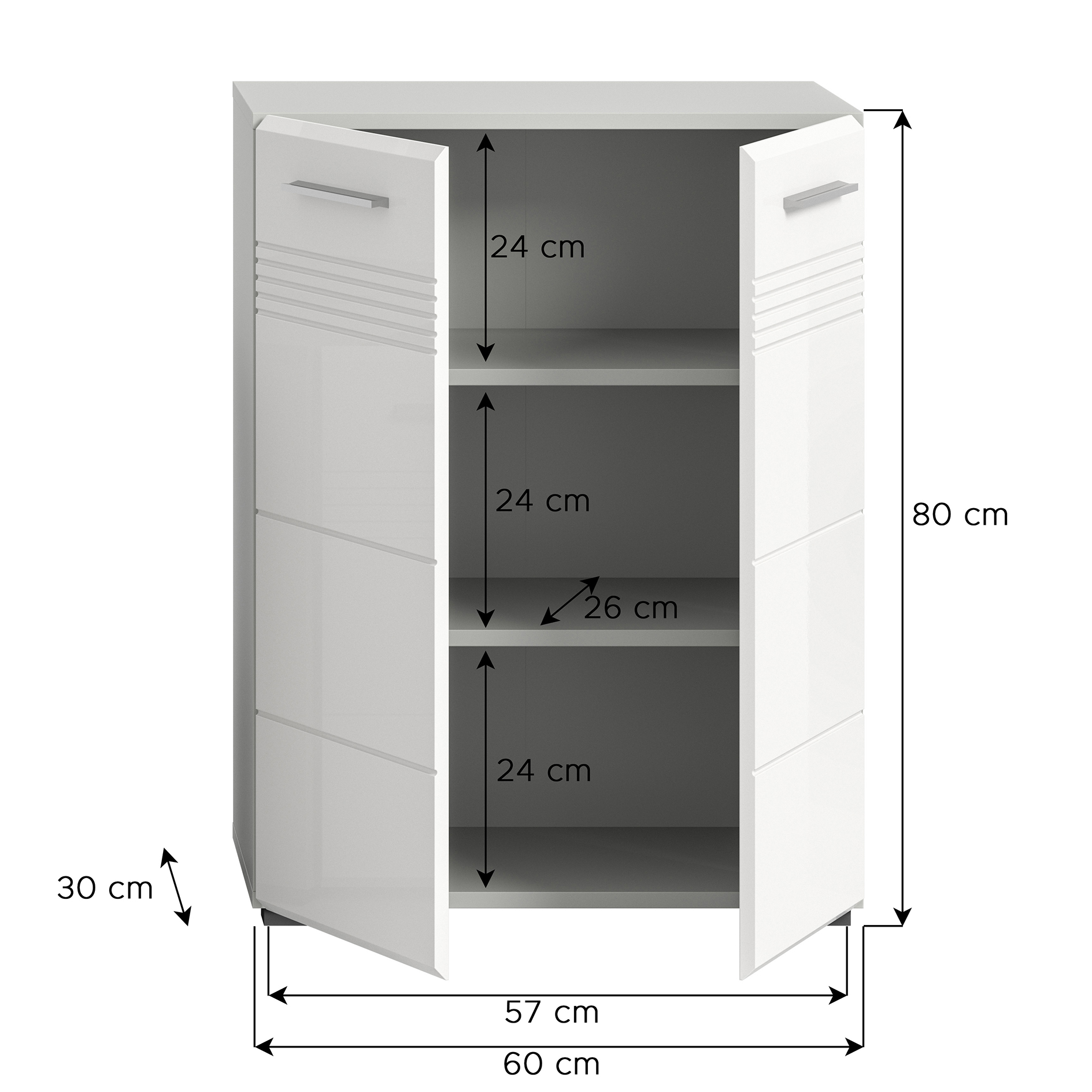 Midischrank COPA - weiß Hochglanz - hellgrau - 60 cm breit