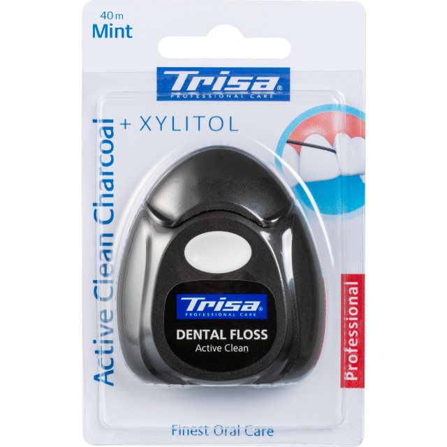 TRISA Zahnseide Active Clean Charcoal 40m mint Xylitol 1 Stk