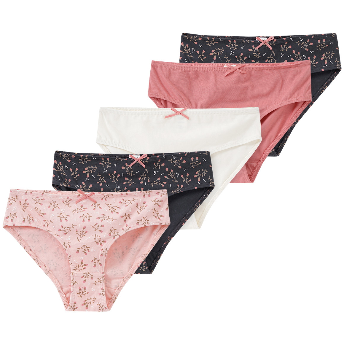 Yigga 5 Mädchen Slips mit Blumen-Muster rosa / creme / dunkelgrau