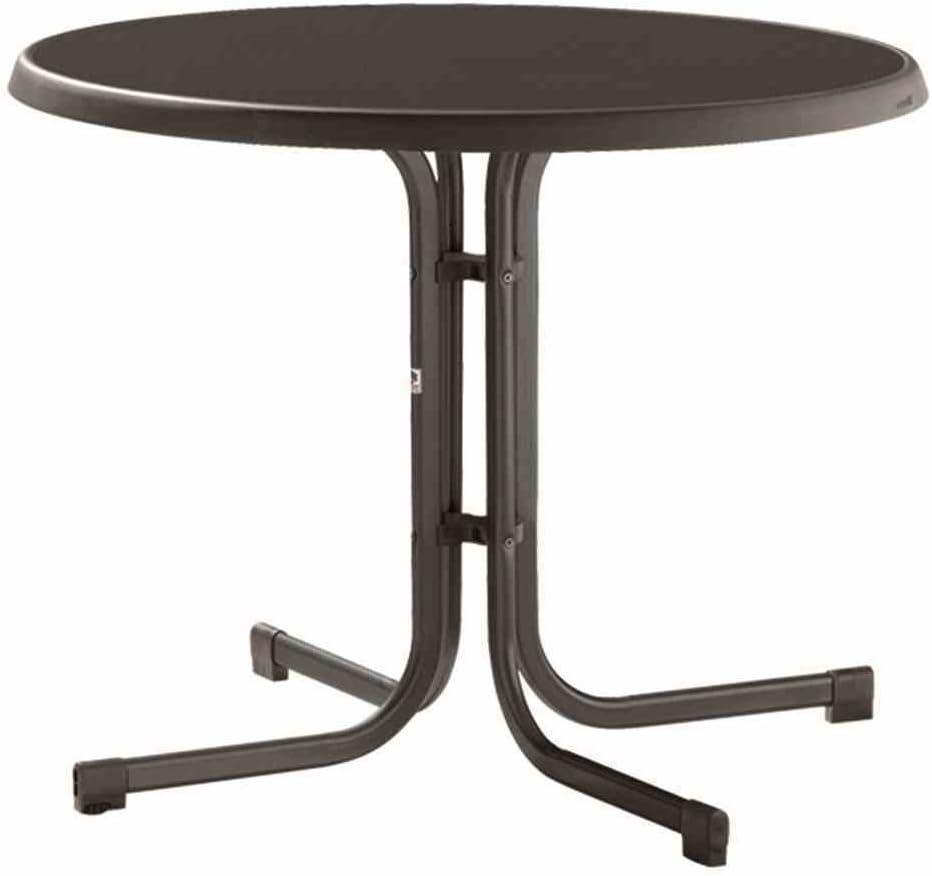 Sieger 209/G Boulevard-Klapptisch mit mecalit-Pro-Platte Ø 86 cm, Stahlrohrgestell eisengrau, Tischplatte Schieferdekor anthrazit MP3419171