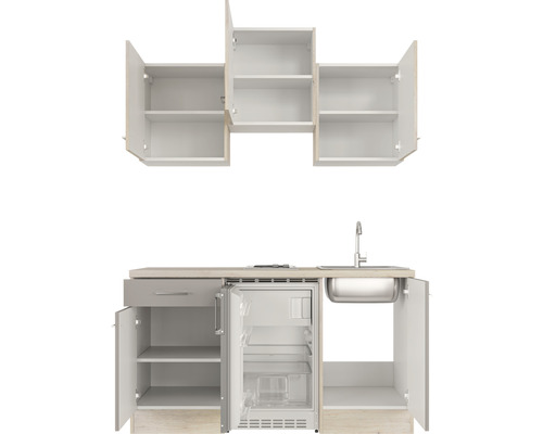 Flex Well enkele keuken met apparatuur Riva 150,5 cm kwartsiet cubanit san remo licht mat eiken gedemonteerd omkeerbaar versie 00010376