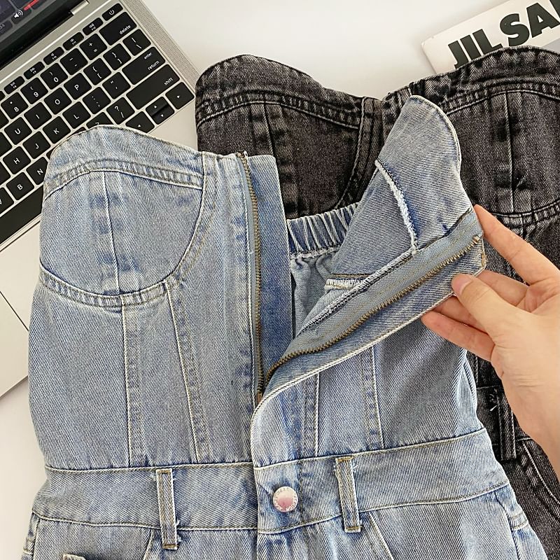 Iasia - Strapless gewassen denim romper