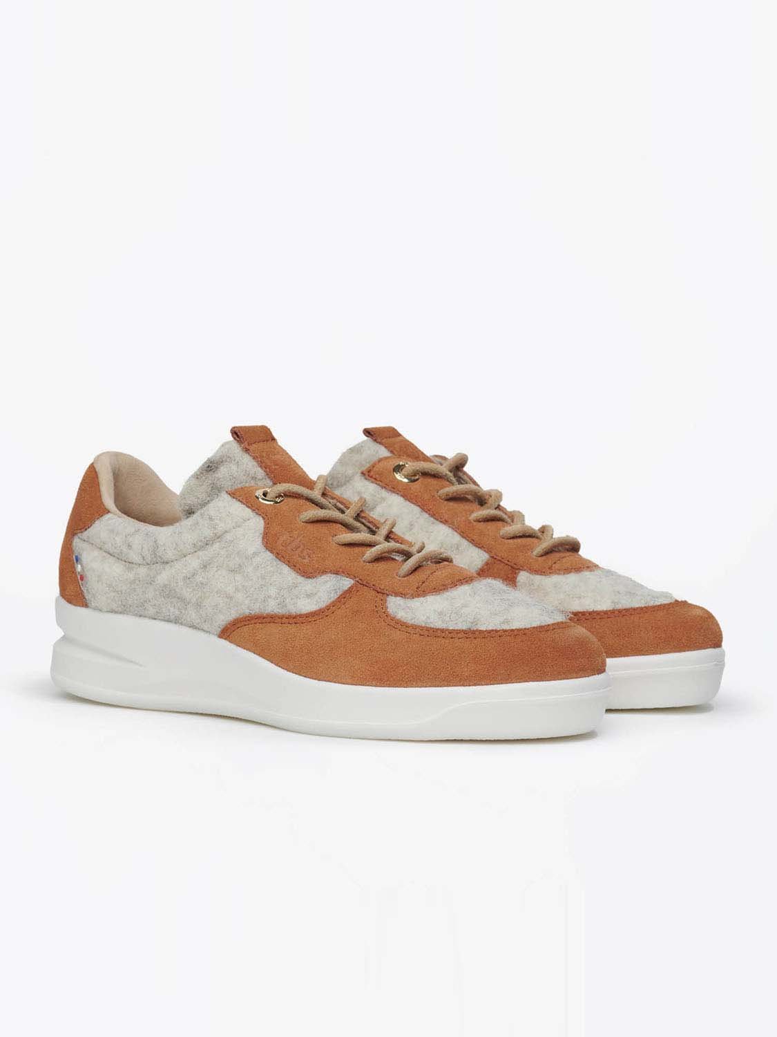 Baskets Femme Fabriquées En France En Laine et Cuir Gris Marron