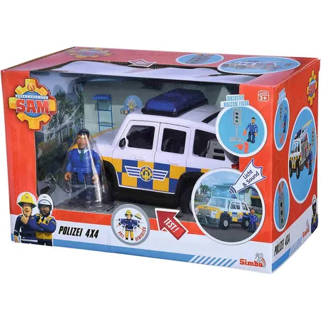 Simba Feuerwehrmann Sam Polizeiauto 4x4 mit Malcom Figur