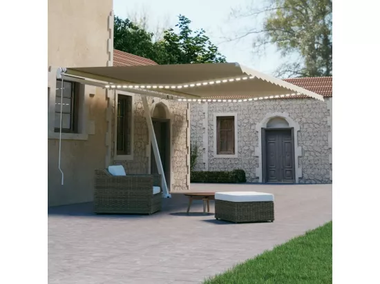 Auvent automatique avec capteur de vent et LED 600x300 cm Crème