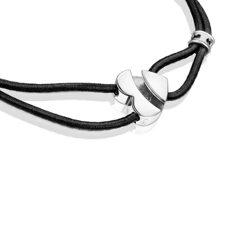 Pulseira elástica preta Sweet Dolls com coração prateado