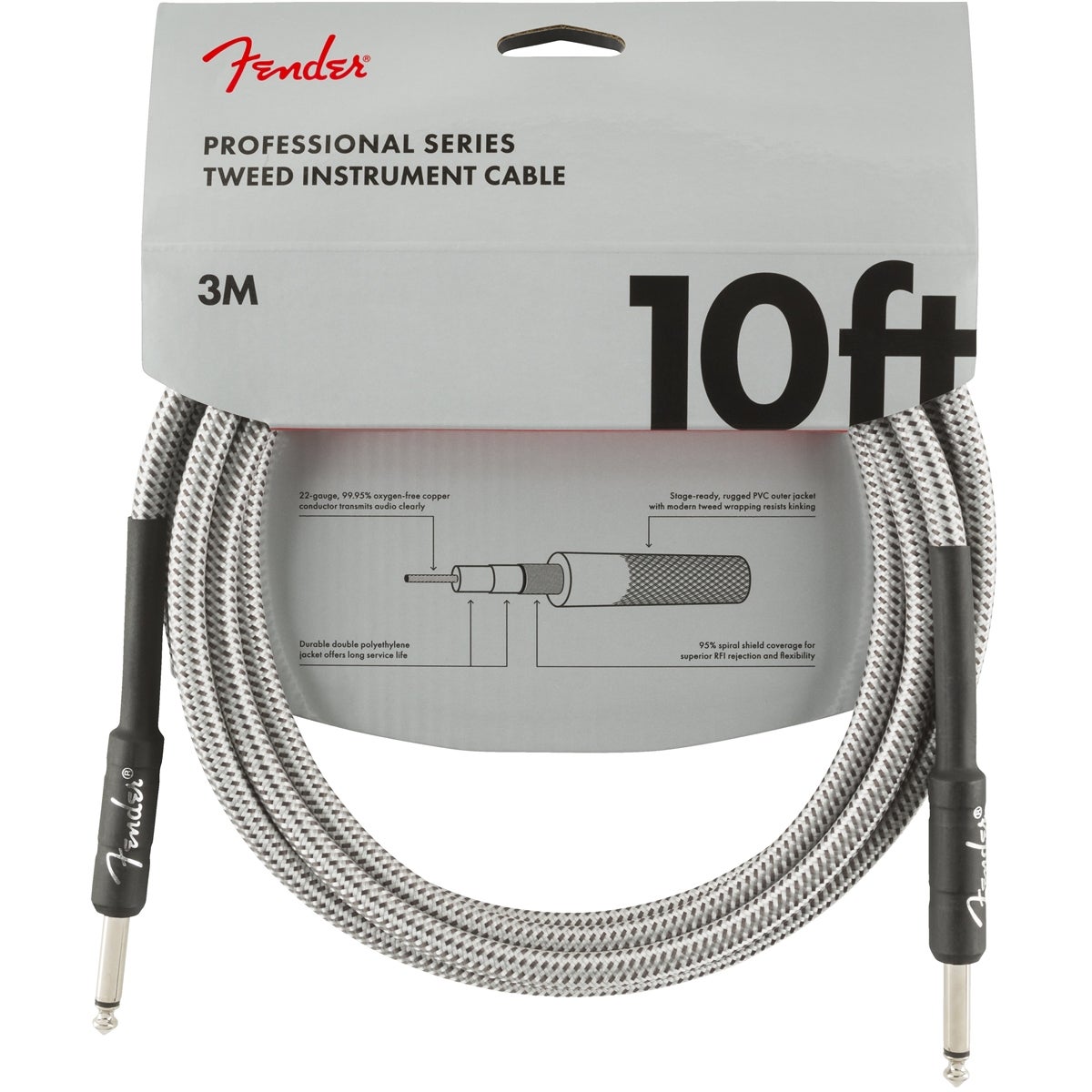 Fender Professional Tweed instrumentkabel 3 meter wit