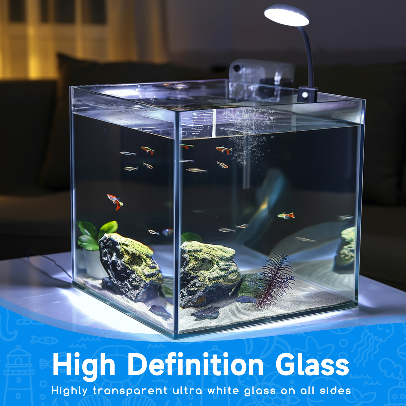 Nobleza - Aquários e tanques de peixes completos de 27 litros, aquários de vidro com sistema de filtragem integrado e iluminação LED, aquários para iniciantes.