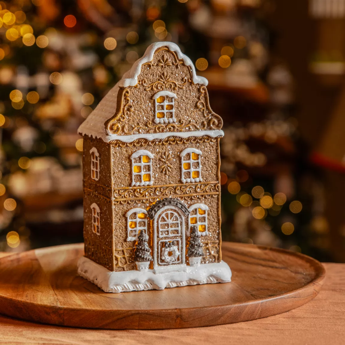 Maison de Noël illuminée à piles (H20 cm) Biscuit Pain d'épices