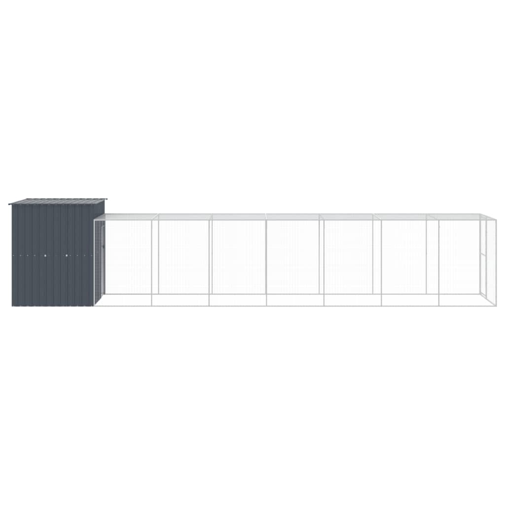Galinheiro vidaXL com área externa, aço galvanizado, cinza, 165x1067x181 cm